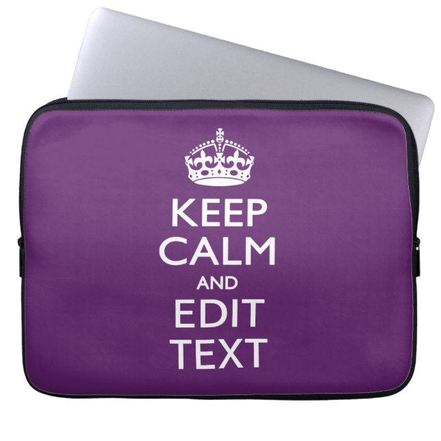 Personalized KEEP CALM AND Edit Text on Purple Laptop Sleeve (Front)