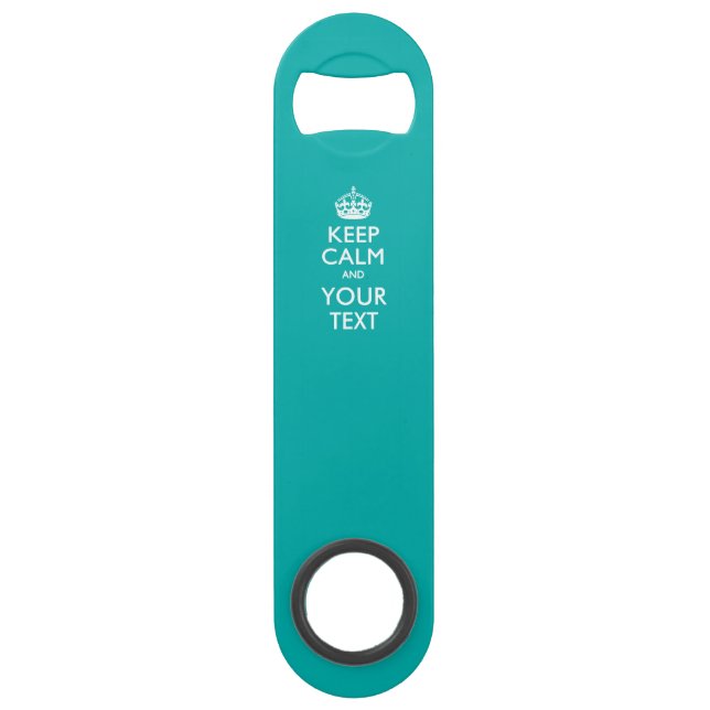 Personalized KEEP CALM AND Edit Text on Turquoise Bar Key (Front)