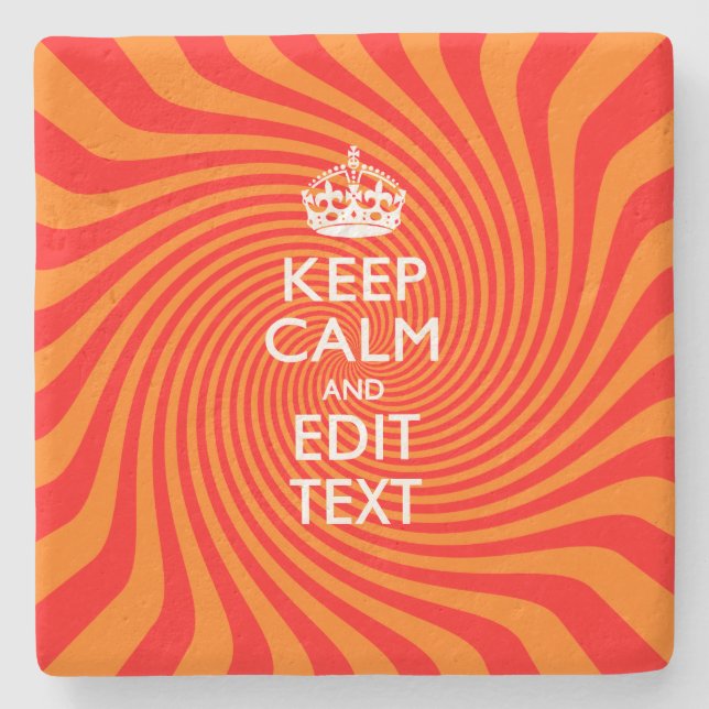 Personalized KEEP CALM AND Edit Text Orange Swirl Stone Coaster (Front)