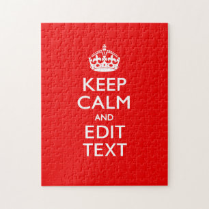 Personalized Keep Calm And Edit Text Red Decor Jigsaw Puzzle