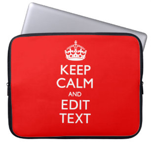 Personalized Keep Calm And Edit Text Red Decor Laptop Sleeve
