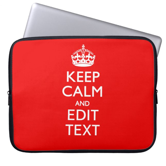 Personalized Keep Calm And Edit Text Red Decor Laptop Sleeve (Front)