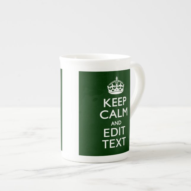 Personalized Keep Calm And Have Your Text on Green Bone China Mug (Front Right)