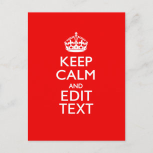 Personalized Keep Calm And Have Your Text on Red Postcard