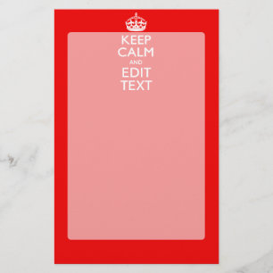 Personalized Keep Calm And Have Your Text on Red Stationery