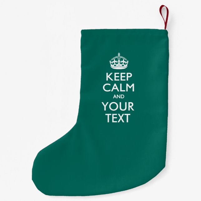 Personalized KEEP CALM AND Your Creative Text Teal Small Christmas Stocking (Back)