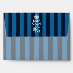 Personalized KEEP CALM AND Your Text Blue Stripes Envelopes