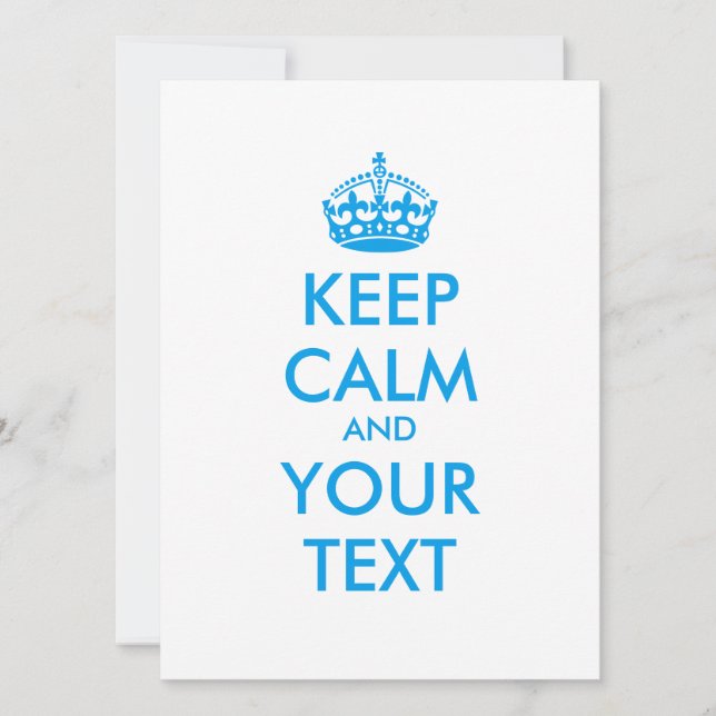Personalized KEEP CALM and YOUR TEXT - blue words (Front)