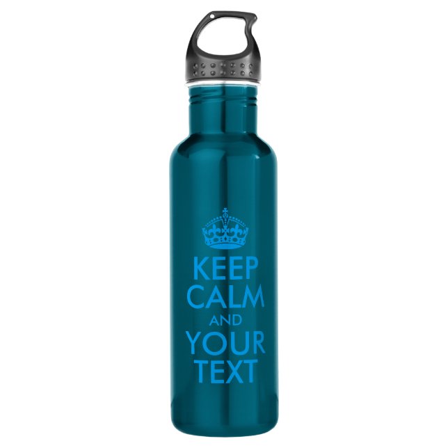Personalized KEEP CALM and YOUR TEXT - blue words 710 Ml Water Bottle (Front)