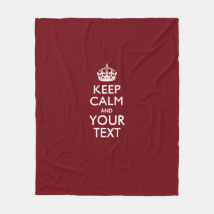Personalized Keep Calm And Your Text Burgundy Fleece Blanket