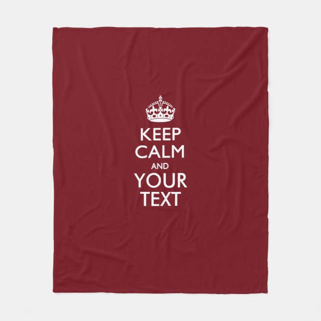 Personalized Keep Calm And Your Text Burgundy Fleece Blanket (Front)
