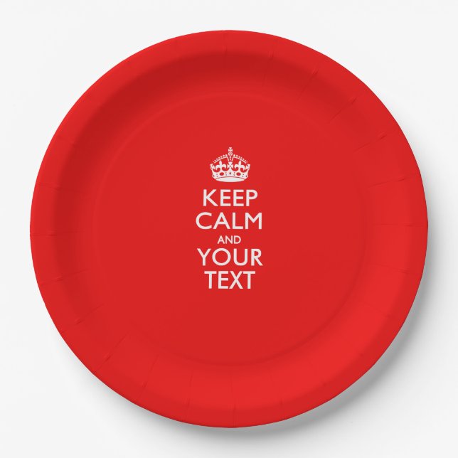 Personalized Keep Calm And Your Text Coral Paper Plate (Front)