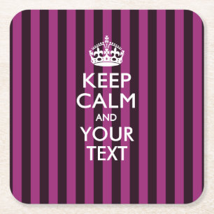 Personalized KEEP CALM AND Your Text for Hot Pink Square Paper Coaster