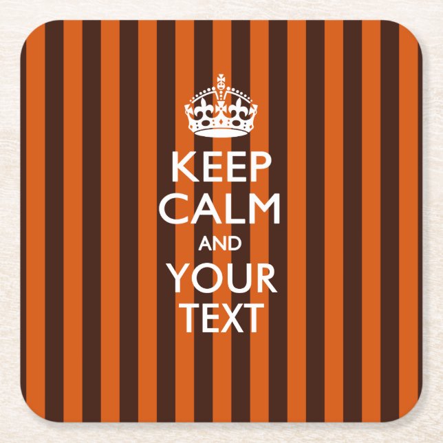 Personalized KEEP CALM AND Your Text for Orange Square Paper Coaster (Front)
