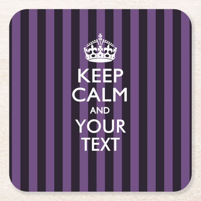 Personalized KEEP CALM AND Your Text for Purple Square Paper Coaster (Front)