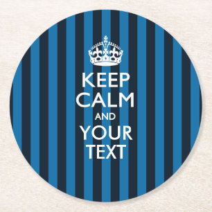 Personalized KEEP CALM AND Your Text for Sky Blue Round Paper Coaster