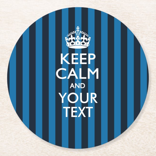 Personalized KEEP CALM AND Your Text for Sky Blue Round Paper Coaster (Front)