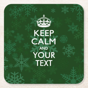 Personalized KEEP CALM AND Your Text for Snow Square Paper Coaster