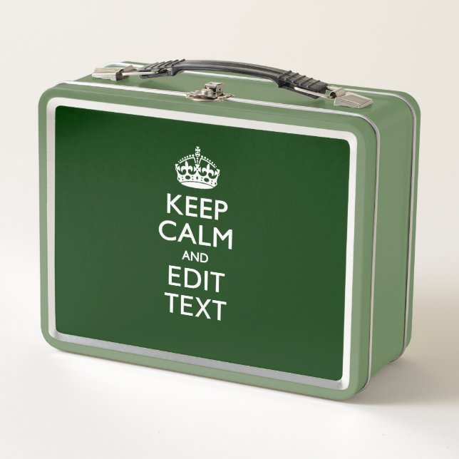 Personalized Keep Calm And Your Text Forest Green Metal Lunch Box (Front)