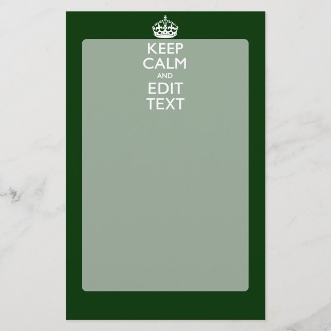 Personalized Keep Calm And Your Text Green Decor Stationery (Front)