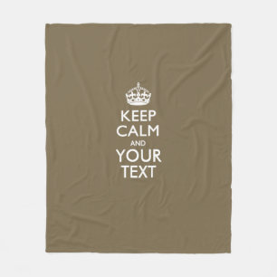 Personalized Keep Calm And Your Text in Taupe Fleece Blanket
