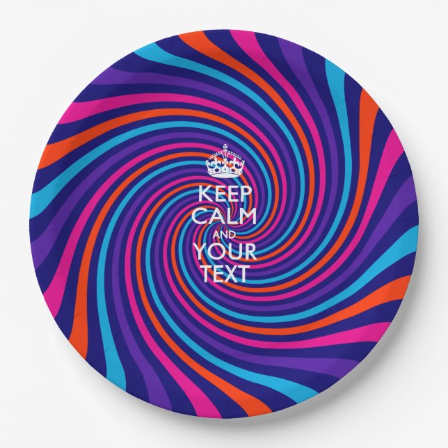 Personalized Keep Calm And Your Text Multicolored Paper Plate (Front)