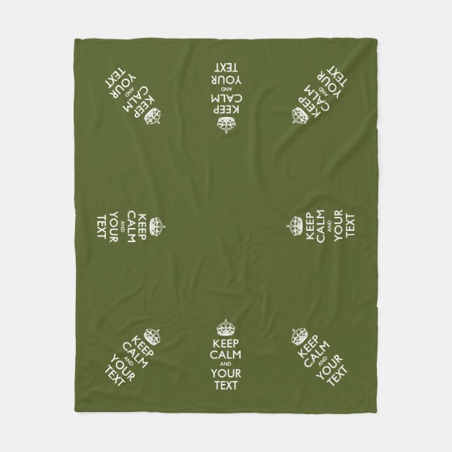 Personalized Keep Calm And Your Text Olive Green Fleece Blanket (Front)