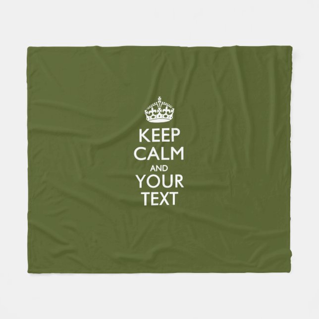 Personalized Keep Calm And Your Text Olive Green Fleece Blanket (Front (Horizontal))