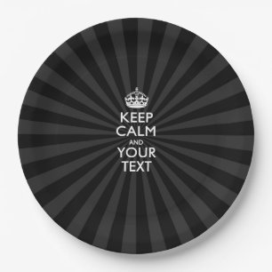 Personalized KEEP CALM and your text on burst Paper Plate