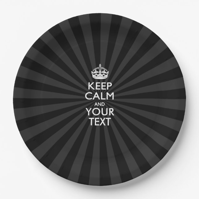 Personalized KEEP CALM and your text on burst Paper Plate (Front)