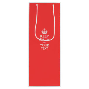 Personalized KEEP CALM and your text on Coral Wine Gift Bag