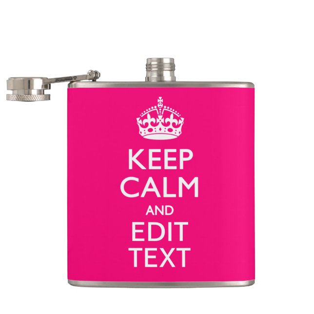 Personalized KEEP CALM AND Your Text on Fuchsia Hip Flask (Opened)