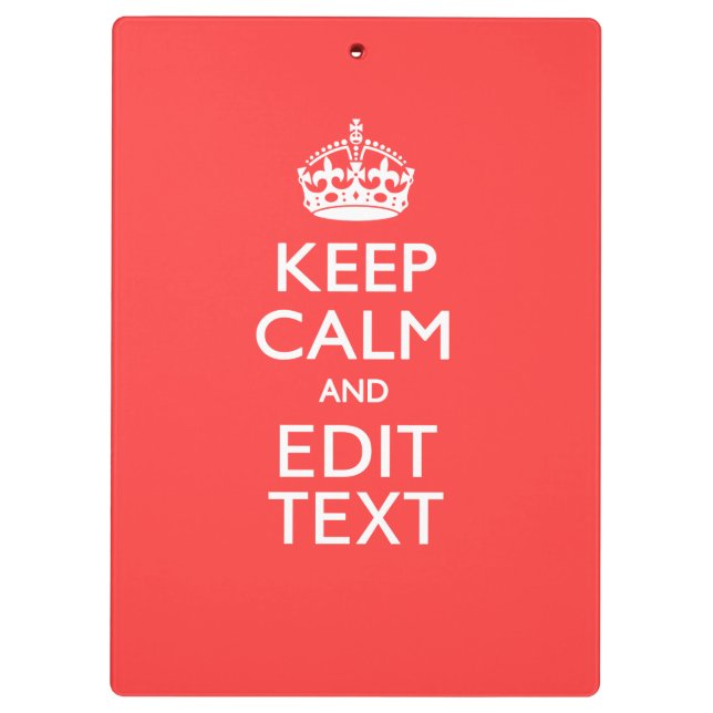 Personalized KEEP CALM and your text on Pink Coral Clipboard (Back)