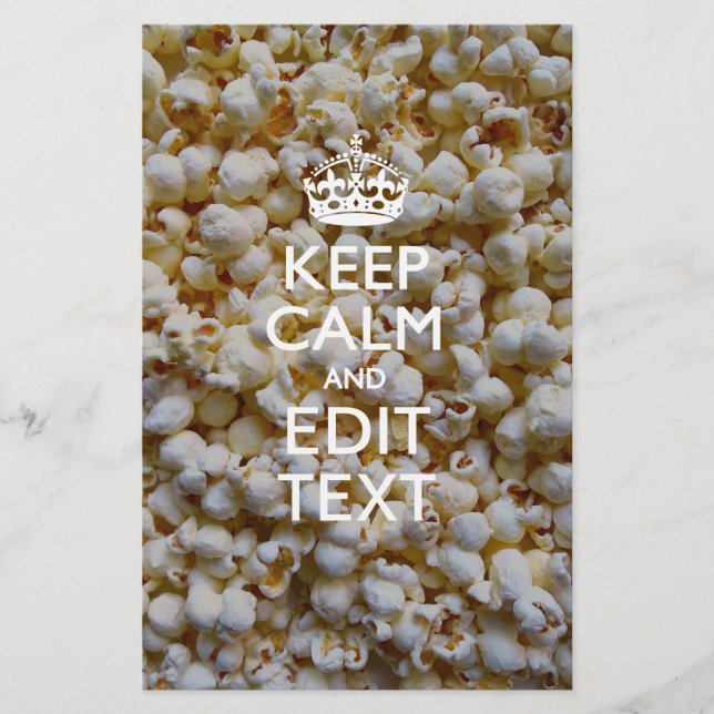Personalized KEEP CALM AND Your Text on Popcorn Stationery (Front)