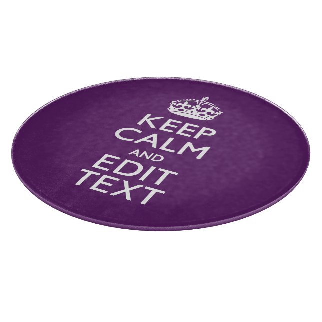 Personalized KEEP CALM AND Your Text on Purple Cutting Board (Corner)