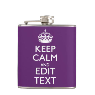 Personalized KEEP CALM AND Your Text on Purple Hip Flask