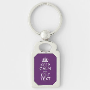 Personalized KEEP CALM AND Your Text on Purple Keychain
