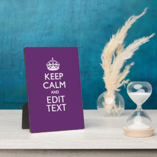 Personalized KEEP CALM AND Your Text on Purple Plaque