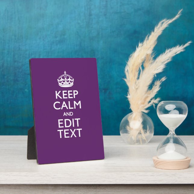 Personalized KEEP CALM AND Your Text on Purple Plaque (Side)