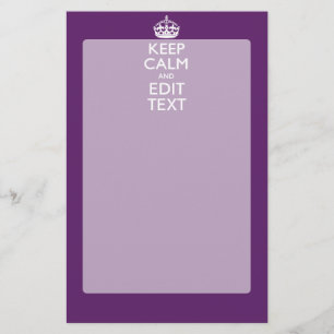 Personalized KEEP CALM AND Your Text on Purple Stationery