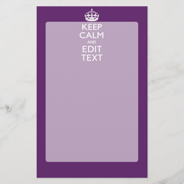 Personalized KEEP CALM AND Your Text on Purple Stationery (Front)
