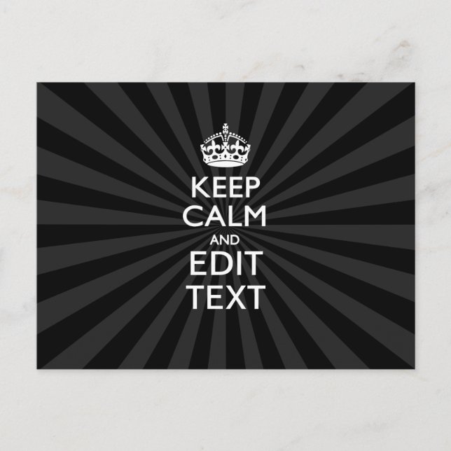 Personalized KEEP CALM and your text on Sunburst Postcard (Front)