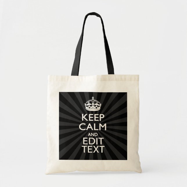Personalized KEEP CALM and your text on Sunburst Tote Bag (Front)