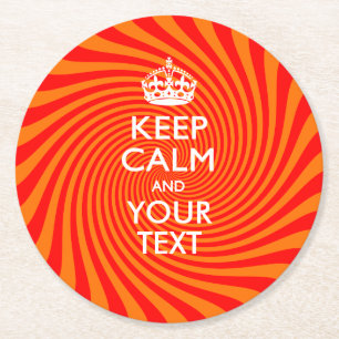 Personalized KEEP CALM AND Your Text on Swirl Round Paper Coaster