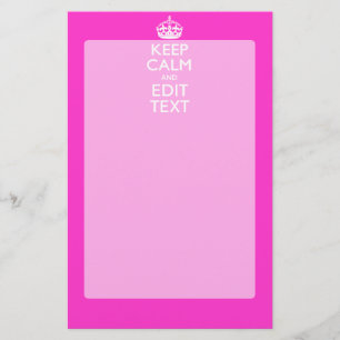 Personalized Keep Calm And Your Text Pink Decor Stationery