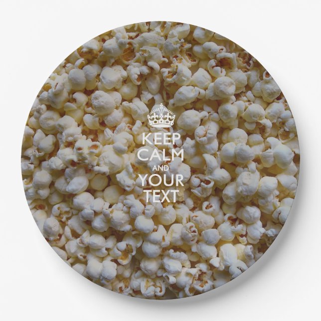 Personalized Keep Calm And Your Text Popcorn Paper Plate (Front)