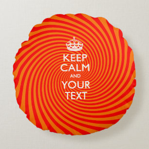 Personalized KEEP CALM AND Your Text Red Stripes Round Pillow