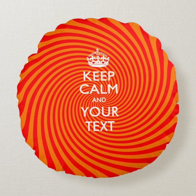 Personalized KEEP CALM AND Your Text Red Stripes Round Pillow (Front)