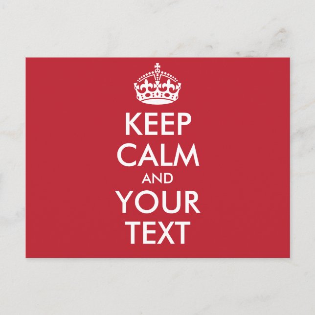 Personalized KEEP CALM and YOUR TEXT - white words Postcard (Front)
