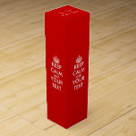 Personalized keep calm and your text wine gift box<br><div class="desc">Personalized keep calm and your text wine gift box. Bordeaux red colour. Cute gift idea for friends and family at party celebration for Birthday, wedding, anniversary, retirement, new home etc. Great wedding favour present with custom thank you message of bride and groom on top. Or as present to newly weds...</div>